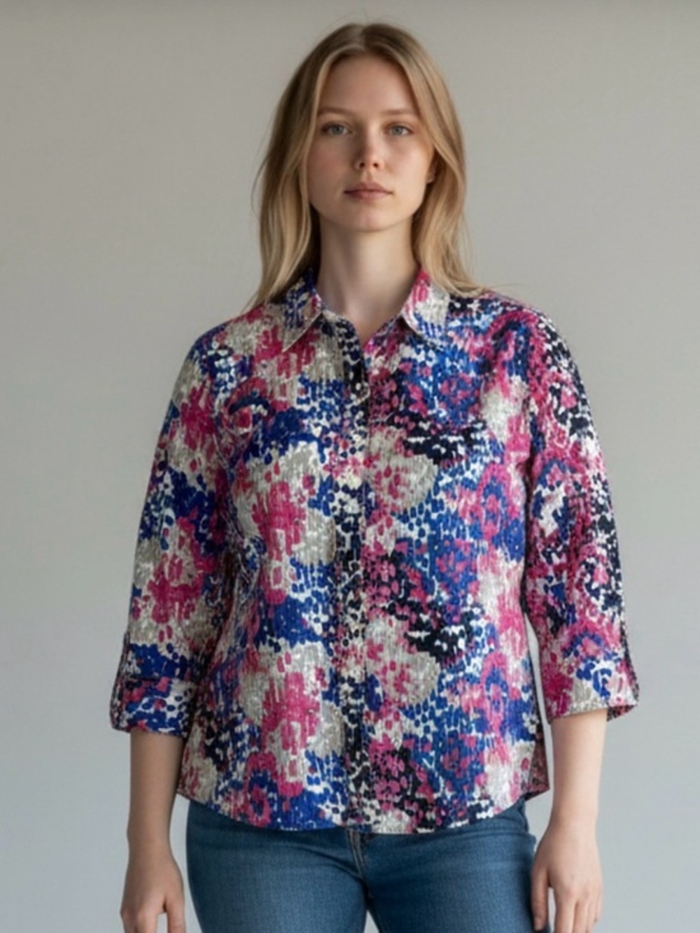 Women's Multicolor Floral Abstract Button-Up Shirt